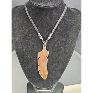 Copper Feather Necklace Pendant Signed By Artist On Leather Necklace Canada